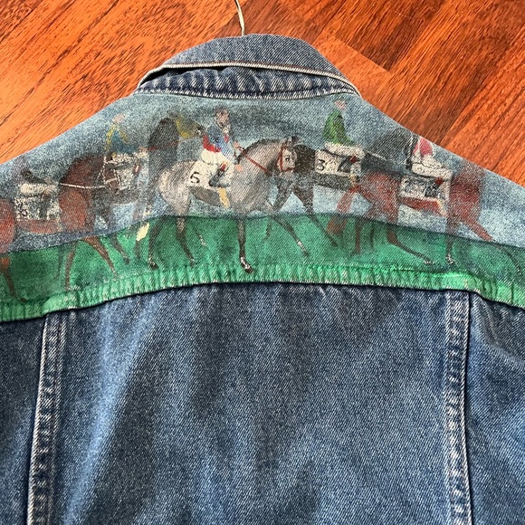 Alexi Hand Painted Originals Denim Jacket, large Size, Horses, derby, equestrian - Picture 6 of 8